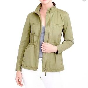JCREW Womens Medium Olive Green Adjustable Waist Full Zip Utility Jacket VV7